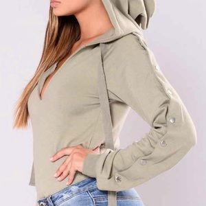 V neck hoodie/body suit